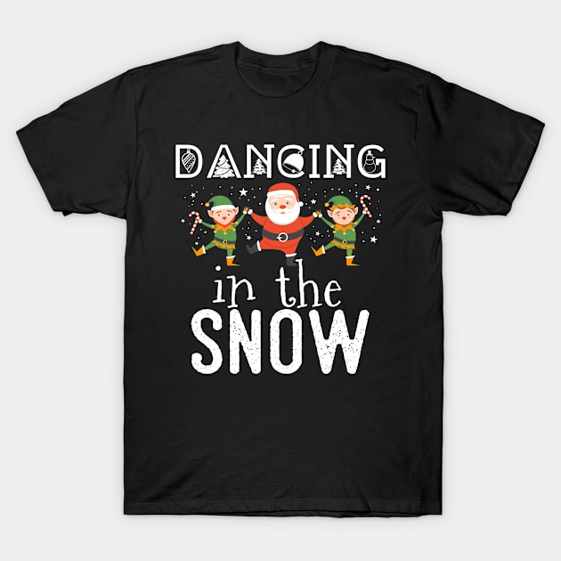 Christmas Santa Elf Dancing in the Snow Tshirt T-Shirt by andytruong